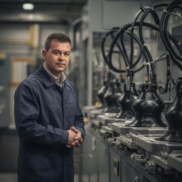 Jefa de planta supervisando una línea de producción de fibra de carbono con herramientas y moldes alineados